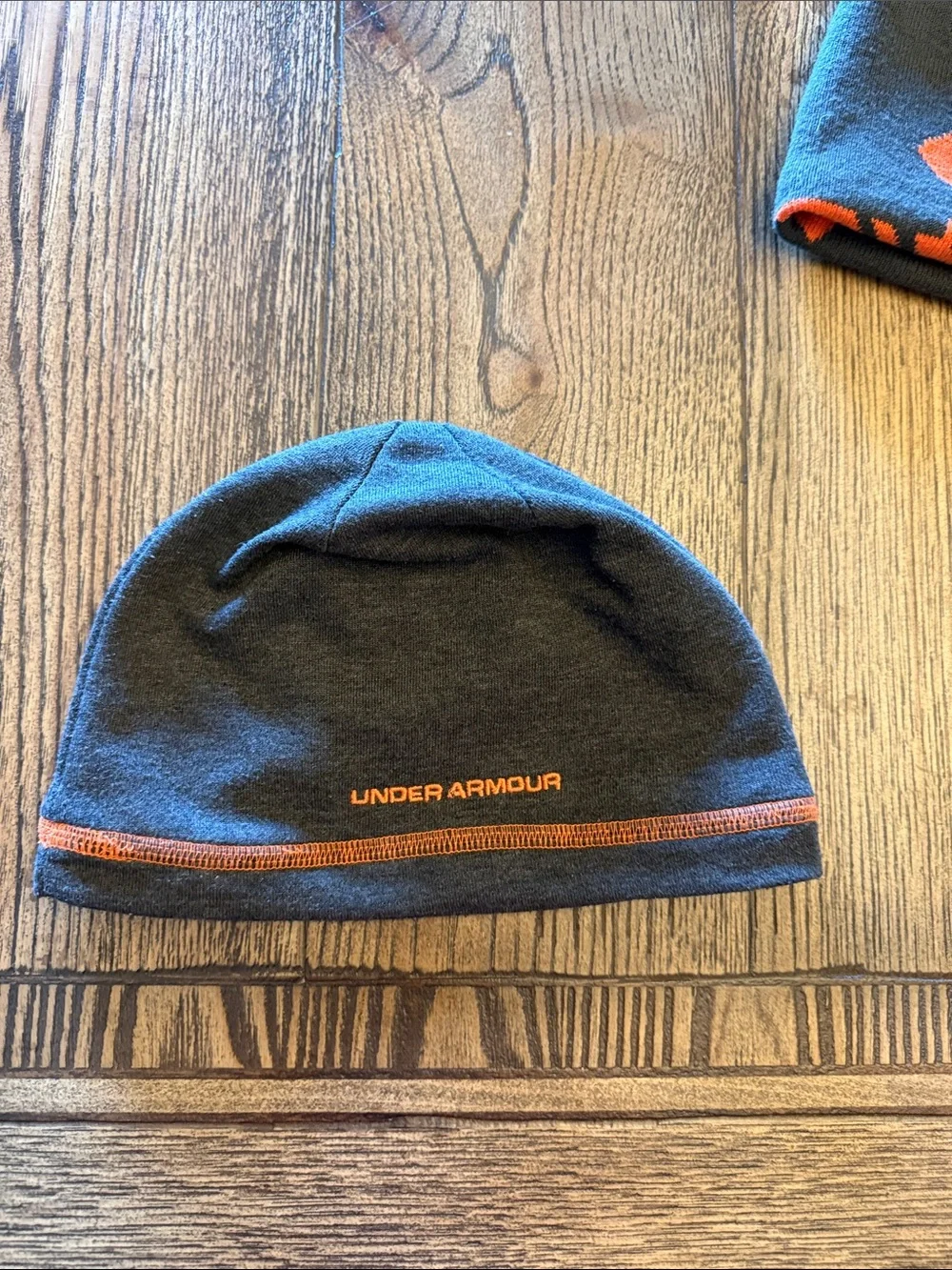 Under Armour Kids Gray Beanies with Orange Logo Accents bundle